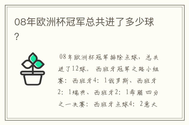 08年欧洲杯冠军总共进了多少球？