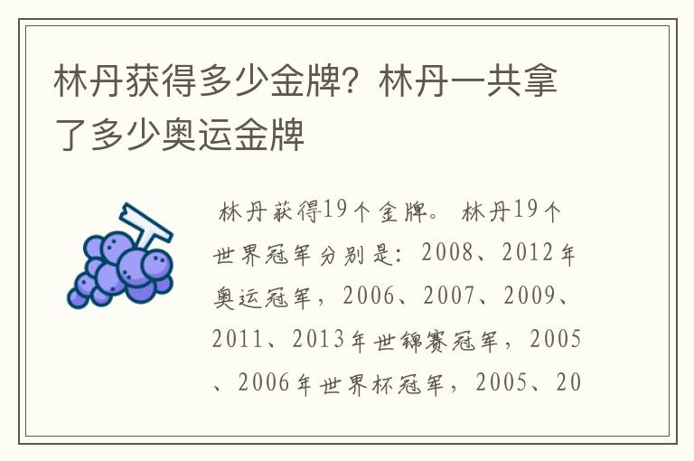 林丹获得多少金牌？林丹一共拿了多少奥运金牌