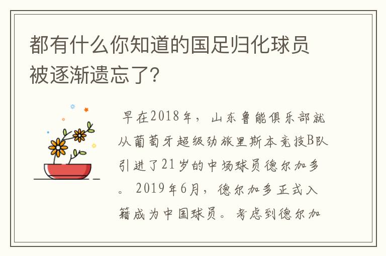 都有什么你知道的国足归化球员被逐渐遗忘了？