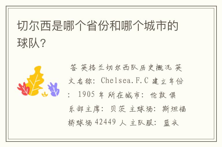 切尔西是哪个省份和哪个城市的球队?