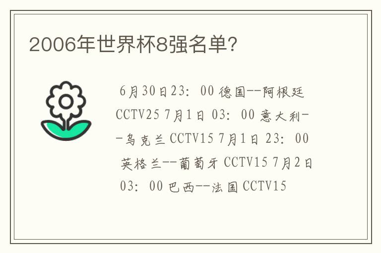 2006年世界杯8强名单？