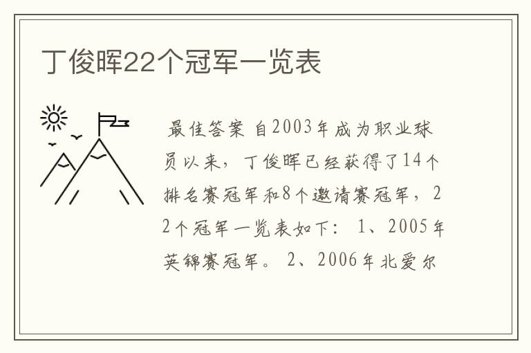 丁俊晖22个冠军一览表