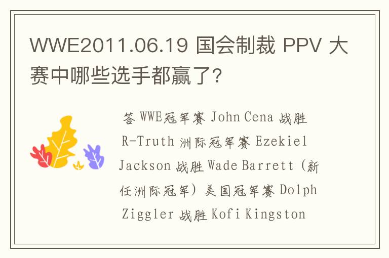 WWE2011.06.19 国会制裁 PPV 大赛中哪些选手都赢了?