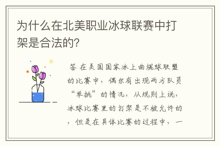 为什么在北美职业冰球联赛中打架是合法的？