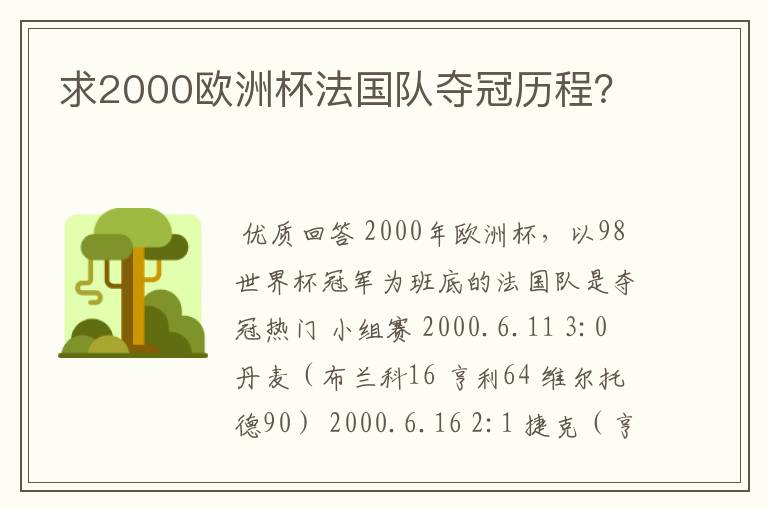 求2000欧洲杯法国队夺冠历程？