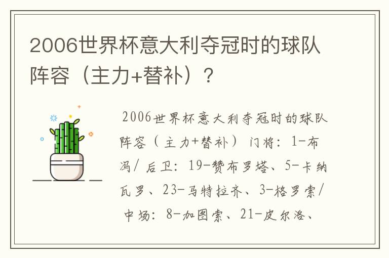 2006世界杯意大利夺冠时的球队阵容（主力+替补）？