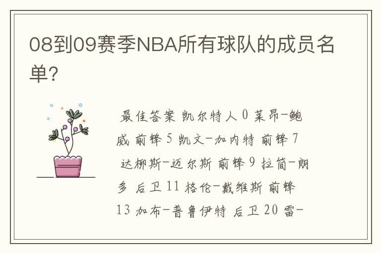 08到09赛季NBA所有球队的成员名单？