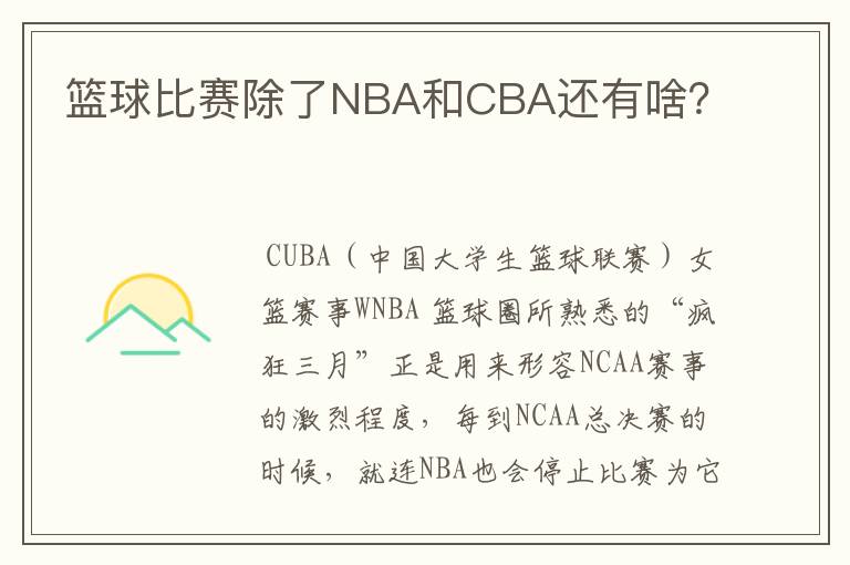 篮球比赛除了NBA和CBA还有啥？