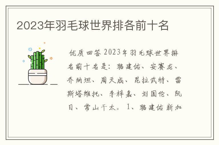 2023年羽毛球世界排各前十名