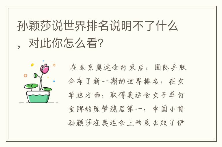 孙颖莎说世界排名说明不了什么，对此你怎么看？