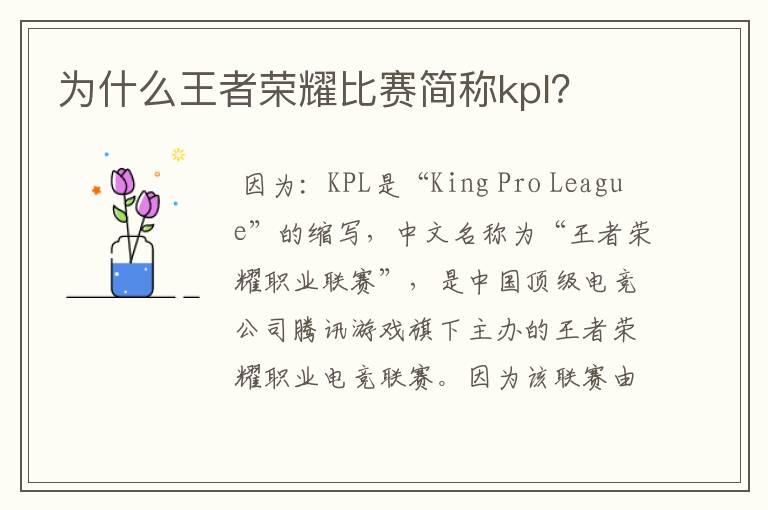 为什么王者荣耀比赛简称kpl？