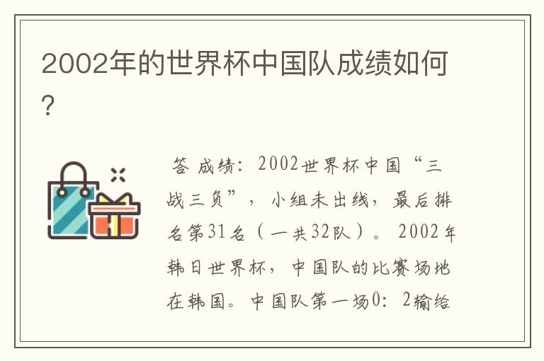 2002年的世界杯中国队成绩如何？