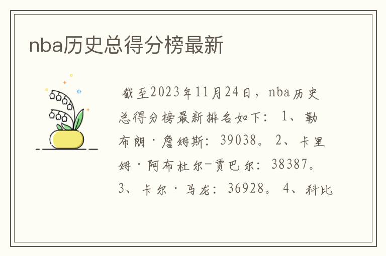 nba历史总得分榜最新