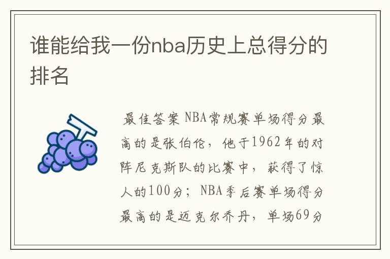 谁能给我一份nba历史上总得分的排名