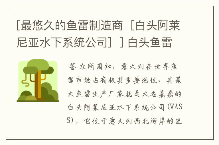 [最悠久的鱼雷制造商［白头阿莱尼亚水下系统公司］] 白头鱼雷