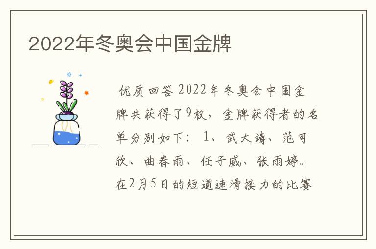 2022年冬奥会中国金牌