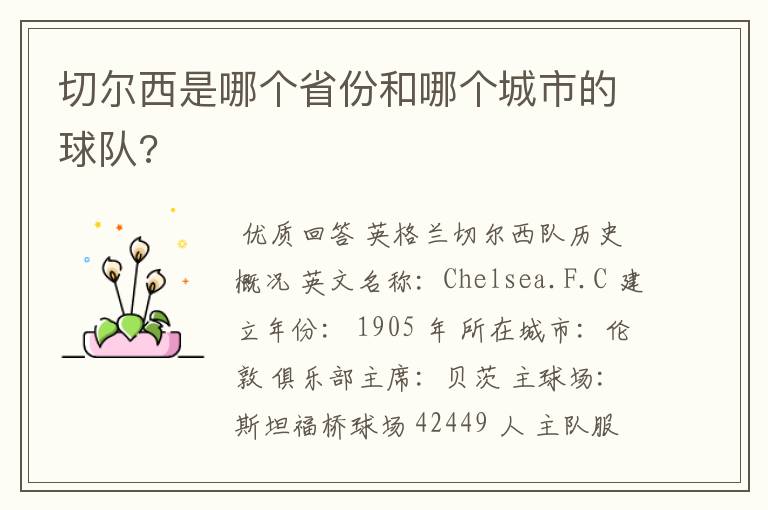 切尔西是哪个省份和哪个城市的球队?