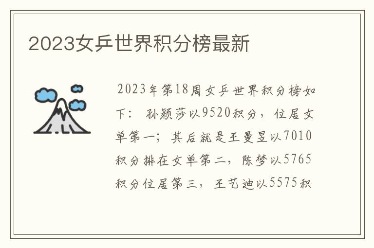 2023女乒世界积分榜最新