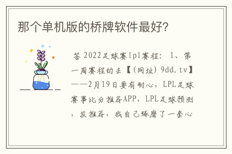 那个单机版的桥牌软件最好？