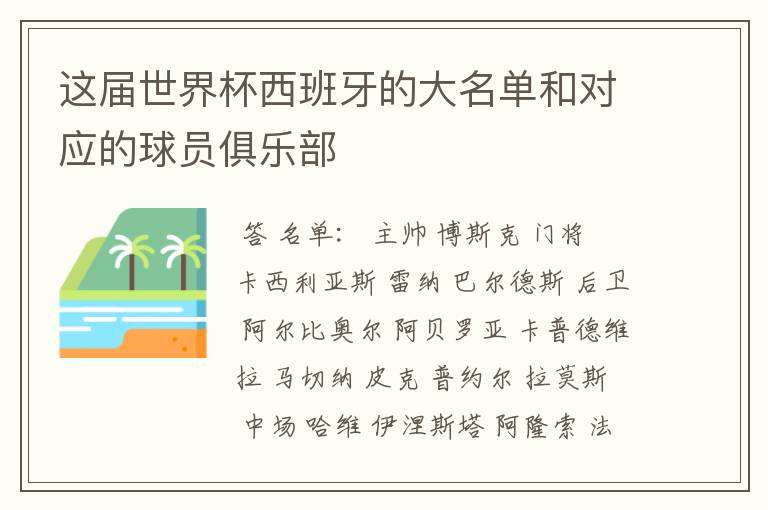 这届世界杯西班牙的大名单和对应的球员俱乐部