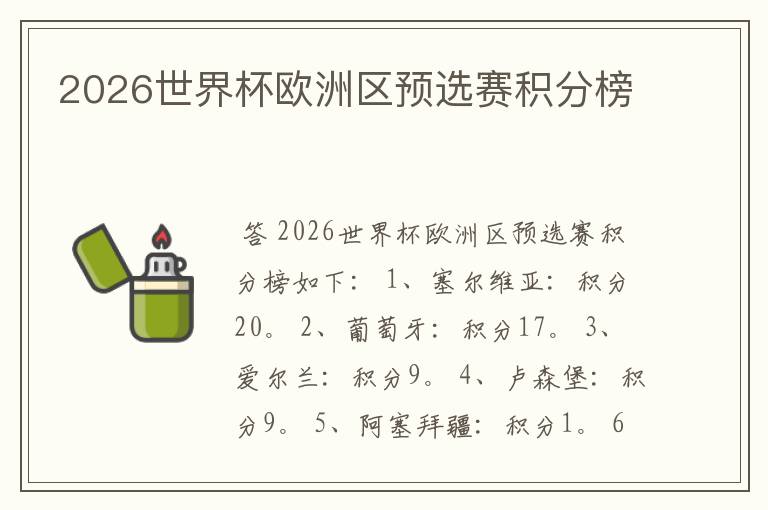 2026世界杯欧洲区预选赛积分榜