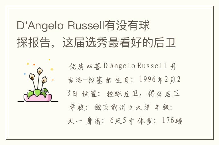 D'Angelo Russell有没有球探报告，这届选秀最看好的后卫