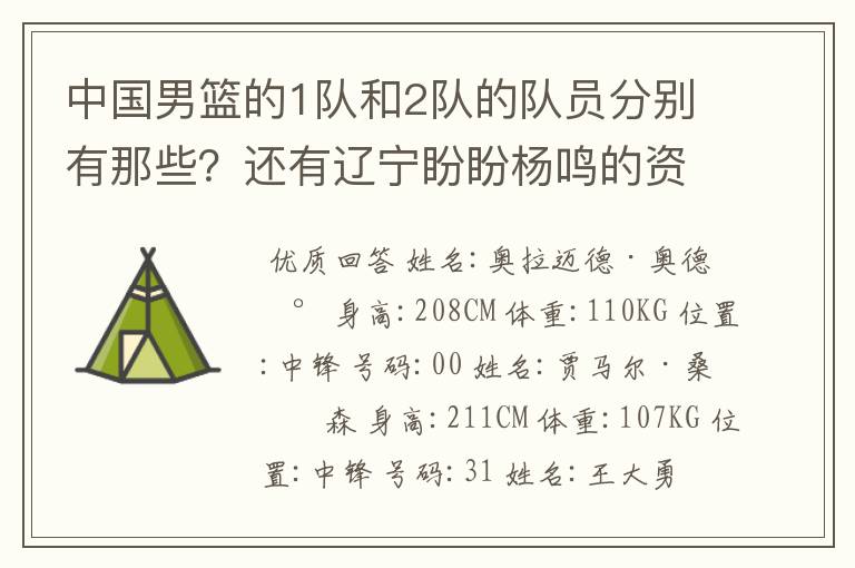 中国男篮的1队和2队的队员分别有那些？还有辽宁盼盼杨鸣的资料？杨鸣是中国男篮队的队员吗？