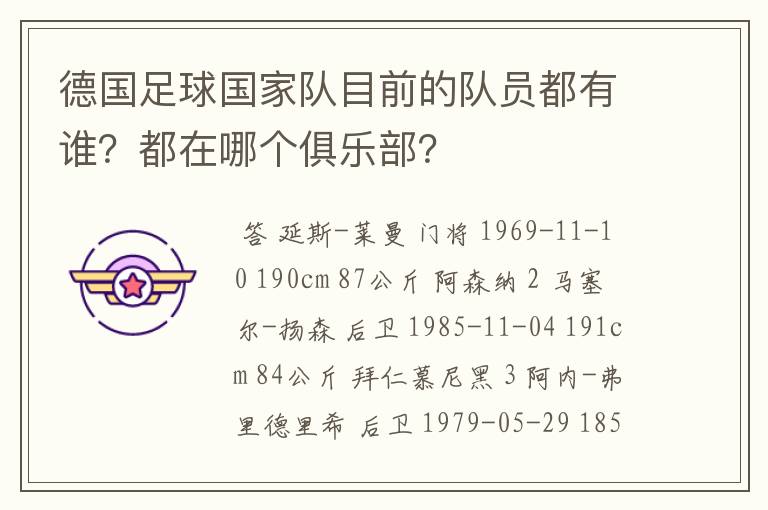 德国足球国家队目前的队员都有谁？都在哪个俱乐部？