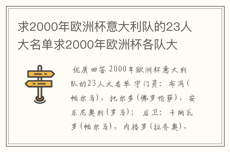 求2000年欧洲杯意大利队的23人大名单求2000年欧洲杯各队大