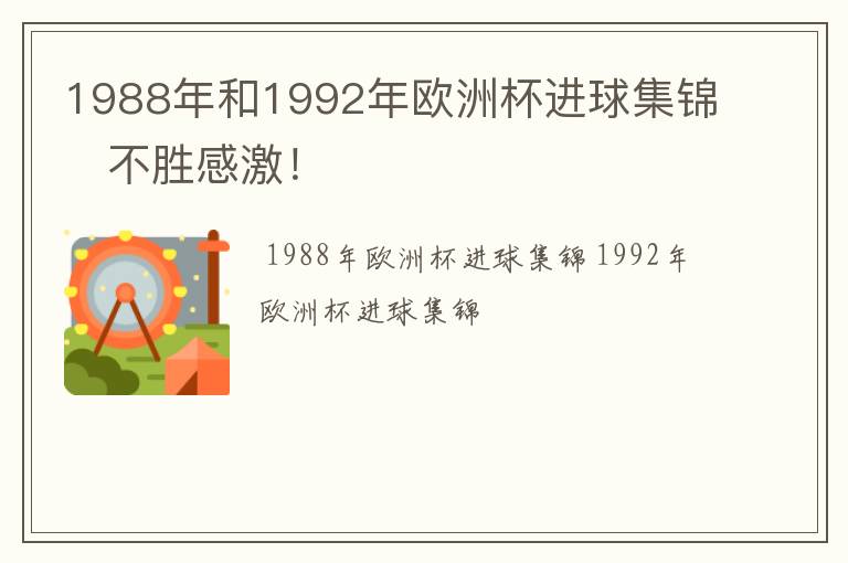 1988年和1992年欧洲杯进球集锦   不胜感激！