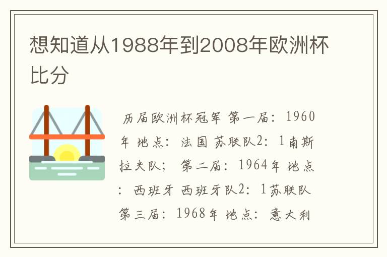 想知道从1988年到2008年欧洲杯比分