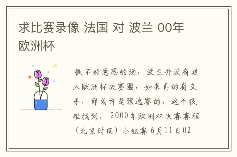 求比赛录像 法国 对 波兰 00年欧洲杯