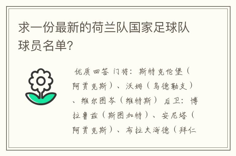 求一份最新的荷兰队国家足球队球员名单？