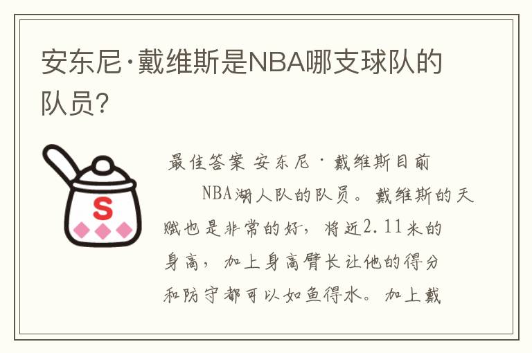 安东尼·戴维斯是NBA哪支球队的队员？