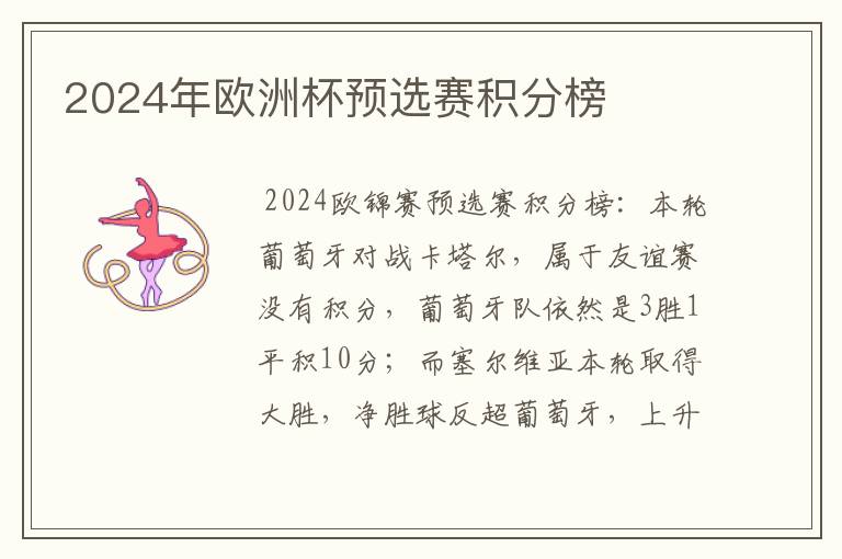 2024年欧洲杯预选赛积分榜