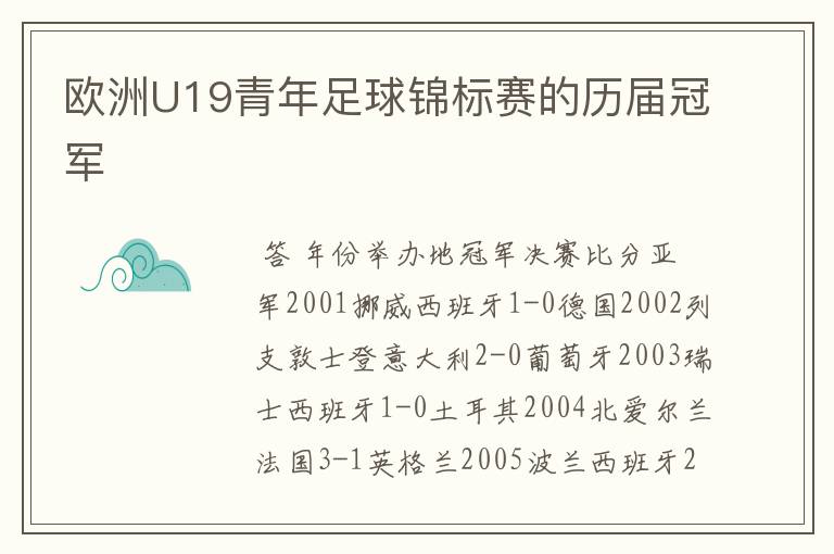 欧洲U19青年足球锦标赛的历届冠军