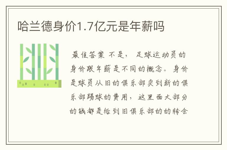 哈兰德身价1.7亿元是年薪吗