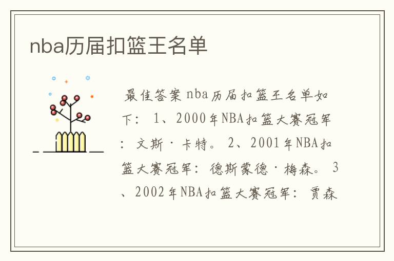 nba历届扣篮王名单