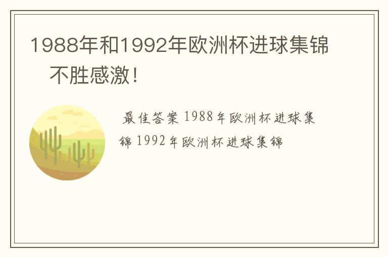 1988年和1992年欧洲杯进球集锦   不胜感激！