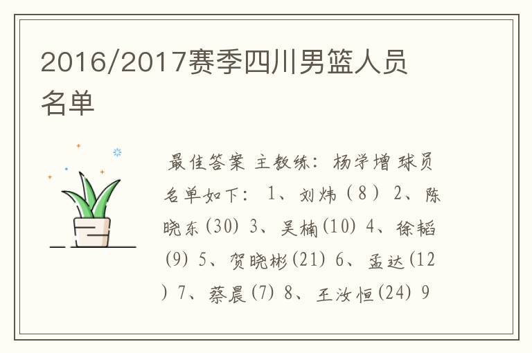 2016/2017赛季四川男篮人员名单