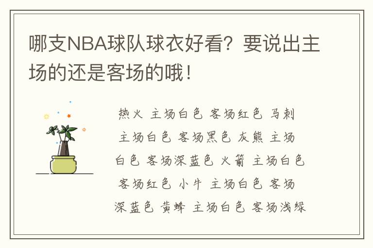 哪支NBA球队球衣好看？要说出主场的还是客场的哦！