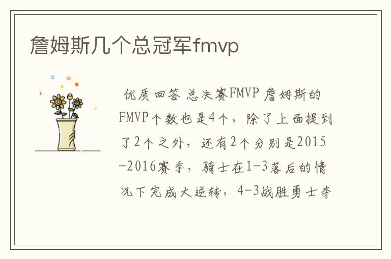 詹姆斯几个总冠军fmvp