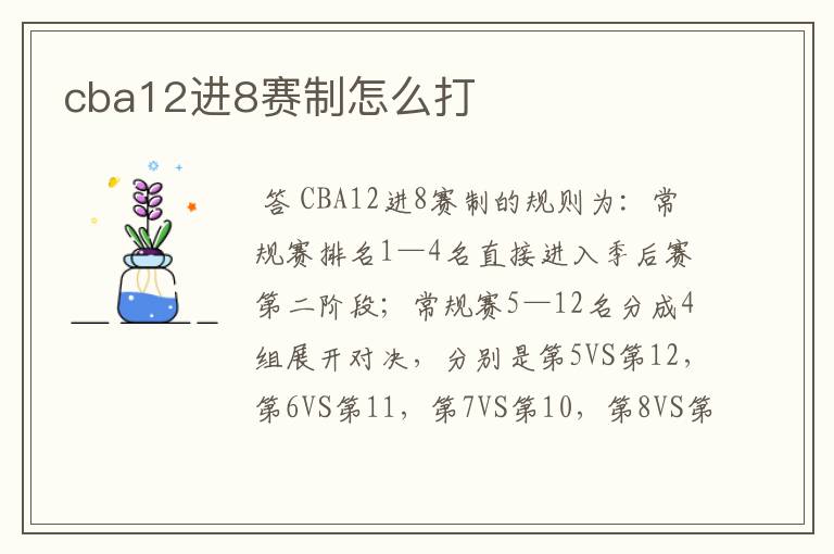 cba12进8赛制怎么打