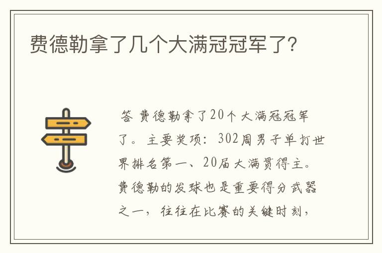 费德勒拿了几个大满冠冠军了？