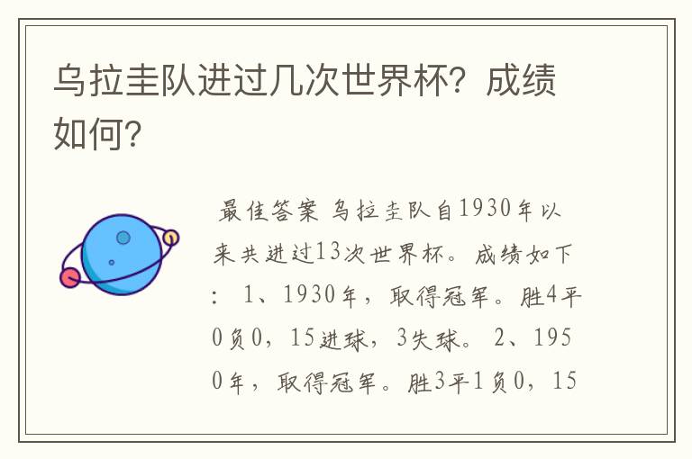 乌拉圭队进过几次世界杯？成绩如何？