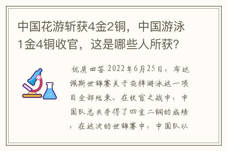 中国花游斩获4金2铜，中国游泳1金4铜收官，这是哪些人所获？