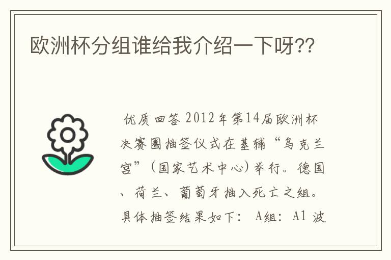 欧洲杯分组谁给我介绍一下呀?？