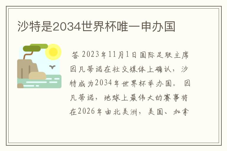 沙特是2034世界杯唯一申办国