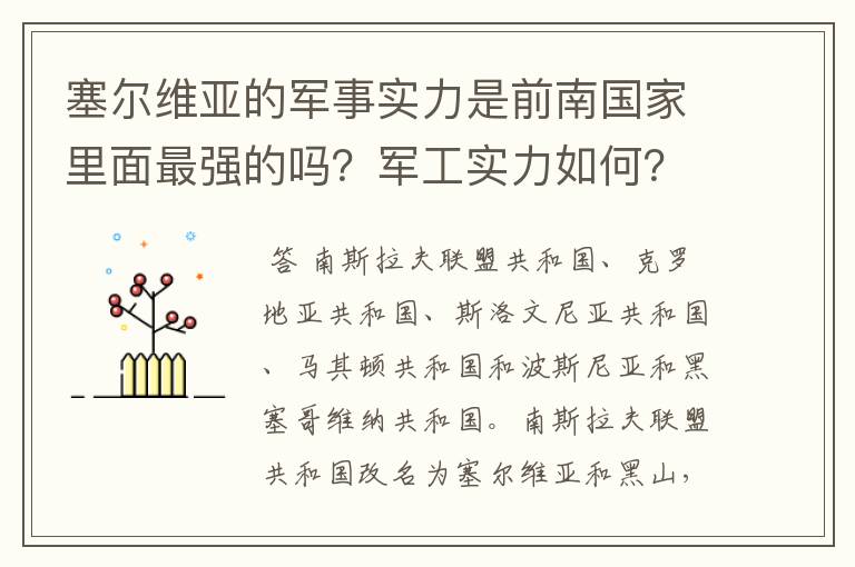 塞尔维亚的军事实力是前南国家里面最强的吗？军工实力如何？和波兰比怎样？