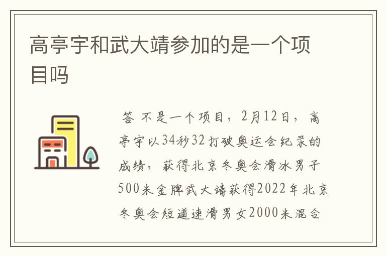 高亭宇和武大靖参加的是一个项目吗